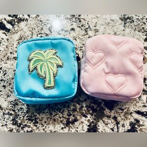 NWOT SCL Pouches BUNDLE in Blue Palm Tree and Pink Quilted Hearts